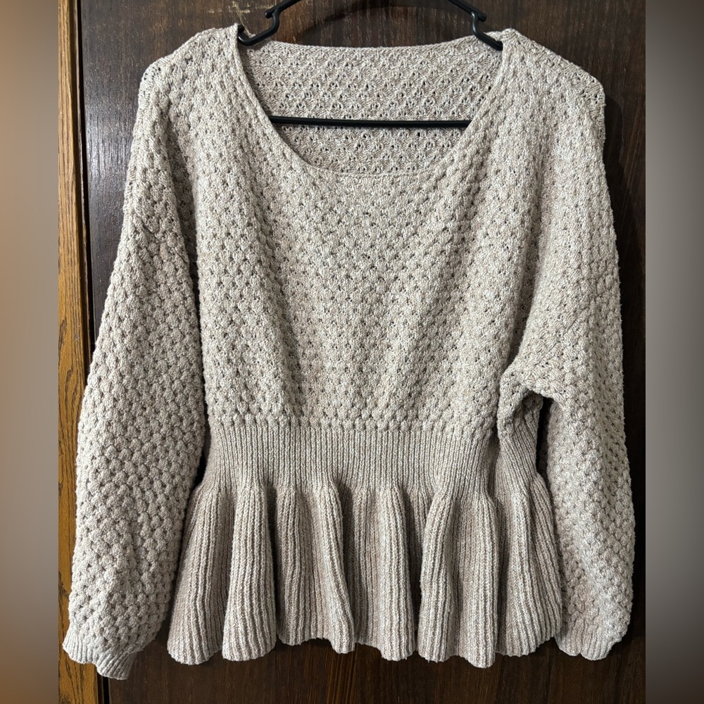 SHEIN Textured Knit Beige Peplum top - Picture 3 of 8